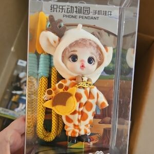 Giraffe Plush Baby Doll Phone Pendant - White & Orange